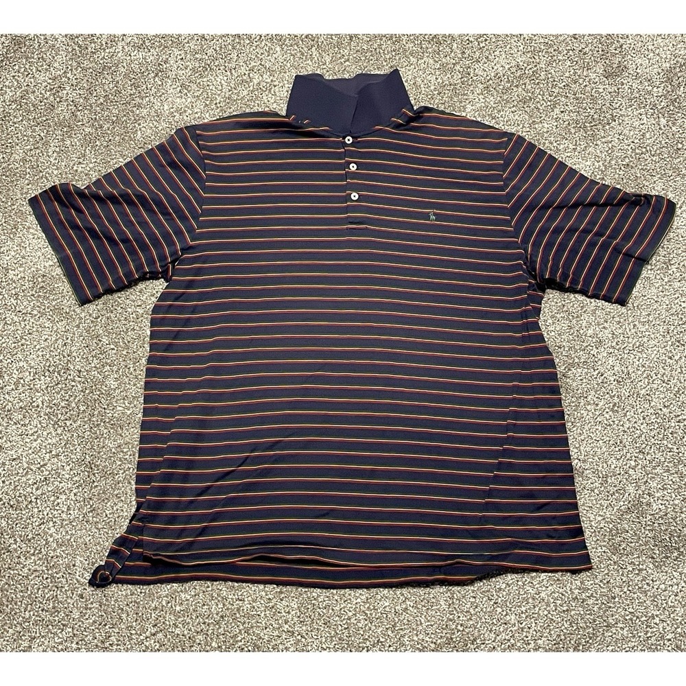 Polo Golf Ralph Lauren Polo Shirt Blue With Stripes XL Pima Cotton Made In Peru